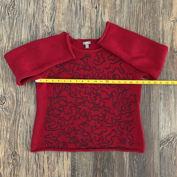 J. Jill Knit Sweater Women’s Small Petite 5% Wool Red Gray Embroidered Pullover - Picture 5 of 10